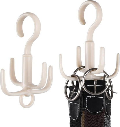 Space-Saving Tie Hanger, Small Space Storage and Organizer, 2 Piece Set, 360° Rotatable Portable Closet Organizers for Belt, Scarf, Bras, Tank top, Purses Etc(Beige)