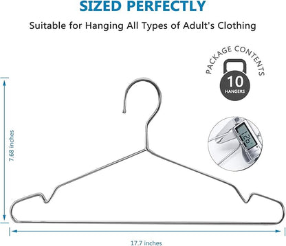 Fayleeko Stainless Steel Wire Coat Hangers - Heavy Duty, Ultra Thin, Space Saving (10 pack, 17.7 Inch)