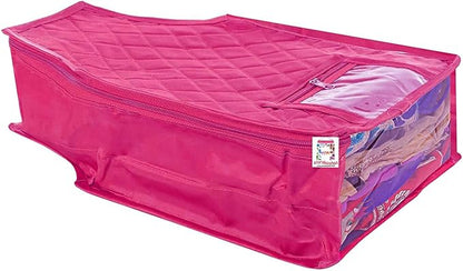 atorakushon 6 Piece Fabric Satin Blouse Cover Clothes Storage Bag Set With Transparent Window Wardrobe Garments Organizers (Pink)