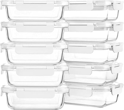 M MCIRCO 10-Pack 22 Oz Glass Meal Prep Containers with Lids - Microwave, Oven, Freezer & Dishwasher Safe - White