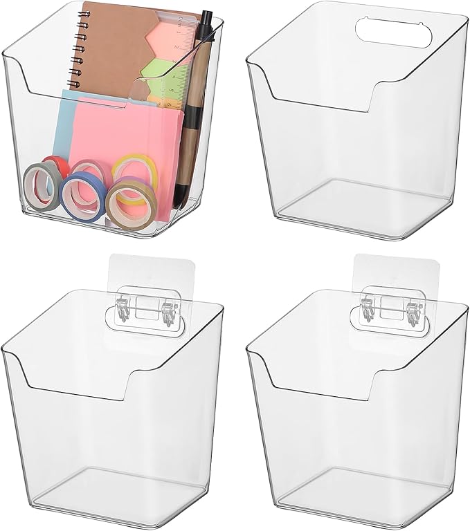 Lurrose 4pcs Cabinet Door Organizer: Wall Mounted Storage Bins - Plastic Shower - Pencil Holder for Shower Bathroom Kitchen Office
