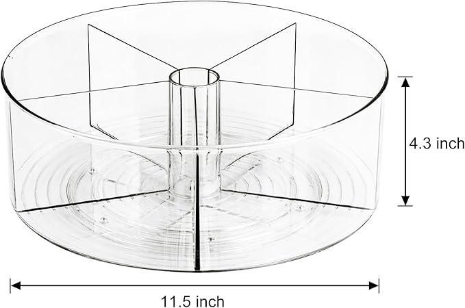 360° Rotating Makeup Organizer 11.5" Clear Turntable Lazy Susan Organizer for Vanity, Bathroom Counter, Pantry, Cabinet, Spinning Cosmetic Storage Holder with 5 Dividers for Skincare, Makeup Brushes