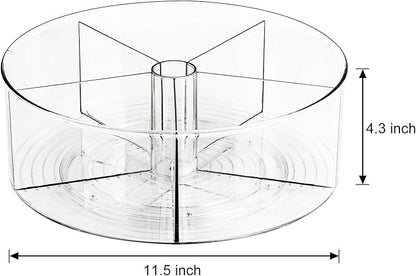 360° Rotating Makeup Organizer 11.5" Clear Turntable Lazy Susan Organizer for Vanity, Bathroom Counter, Pantry, Cabinet, Spinning Cosmetic Storage Holder with 5 Dividers for Skincare, Makeup Brushes