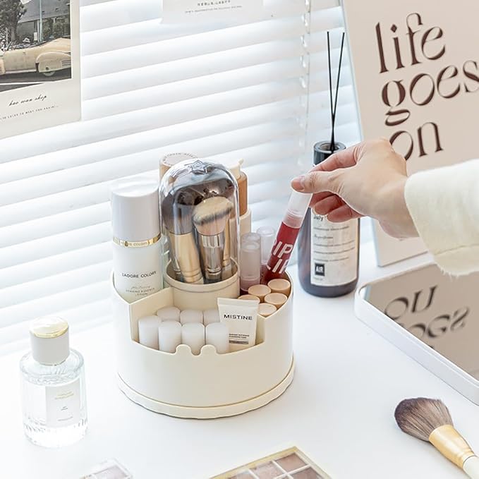 360 Rotating Makeup Organizer, Covered Makeup Brush Holder for Vanity, Make Up Brush Storage Box with Lid, Clear Dustproof Beauty Brushes Holder