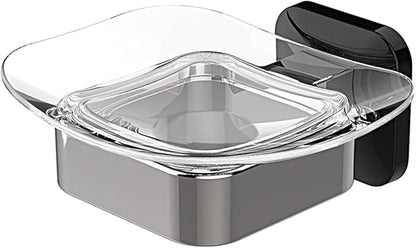 Shower Soap Holder, Wall Mounted Soap Dish, Soap Saver, Soap Tray, Bar Soap Holder for Shower Bathroom & Kitchen Accessories (Black + Chrome, 4.49×4.33in)