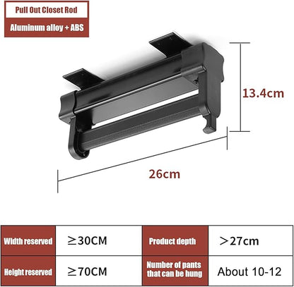 Heavy Duty Retractable Pull Out Pants Rack,Aluminum Alloy Pull Out Closet Valet Rod,Extendable Wardrobe Rail Tube for Hanging Clothes, Top Mount (Color : Black, Battery *1 : 26cm)