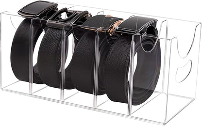 Belt Organizer, Acrylic Belt Storage Holder for The Closet, 5 Compartments Clear Belt Storage Holder for Closet & Drawer, Wall Mountable Display Rack for Belts, Ties, Scarves, and Purse Accessories