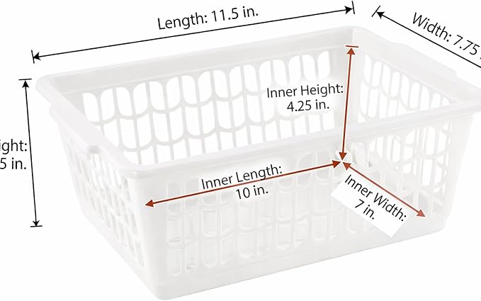 YBM HOME Plastic Perforated Storage Basket Bin Office Drawer, Shelf Desktop Countertop Tray Organizer 32-1188 (12, White)