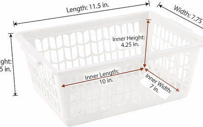 YBM HOME Plastic Perforated Storage Basket Bin Office Drawer, Shelf Desktop Countertop Tray Organizer 32-1188 (12, White)
