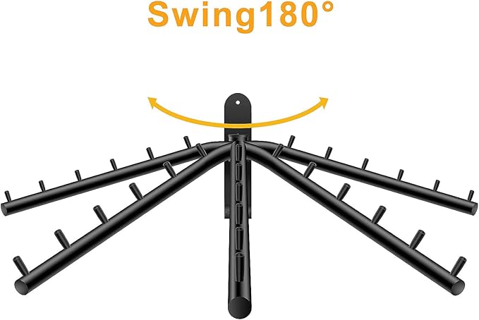 Bosszi 2-Pack Wall Mounted Folding Clothes Hanger Rack, Stainless Steel Clothes Hooks with Swing Arm Holder Space Saving Clothing Hanging System Closet Storage Organizer Heavy Duty Drying Rack (Black)