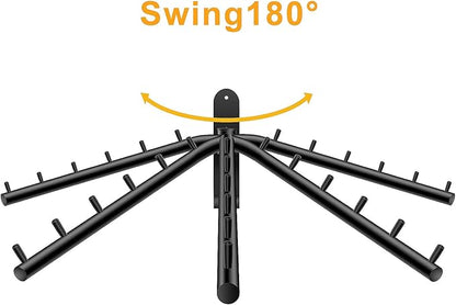 Bosszi 2-Pack Wall Mounted Folding Clothes Hanger Rack, Stainless Steel Clothes Hooks with Swing Arm Holder Space Saving Clothing Hanging System Closet Storage Organizer Heavy Duty Drying Rack (Black)
