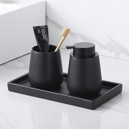 Bathroom Vanity Tray - 11'' Ceramic Rough-Textured Rectangle Countertop Tray, Heavy-Duty Perfume Organizer Plate, Jewelry Ring Tray, Kitchen Soap Dispenser Stone Trays, Black