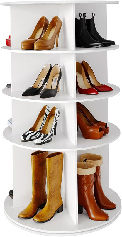 SpaceAid Rotating Shoe Rack 4 Tier Organizer, High Bottom Design Shoe Tower Spinning Storage Lazy Susan, Revolving Rack 360, Closet Handbag Display Rotate Organizers (White)