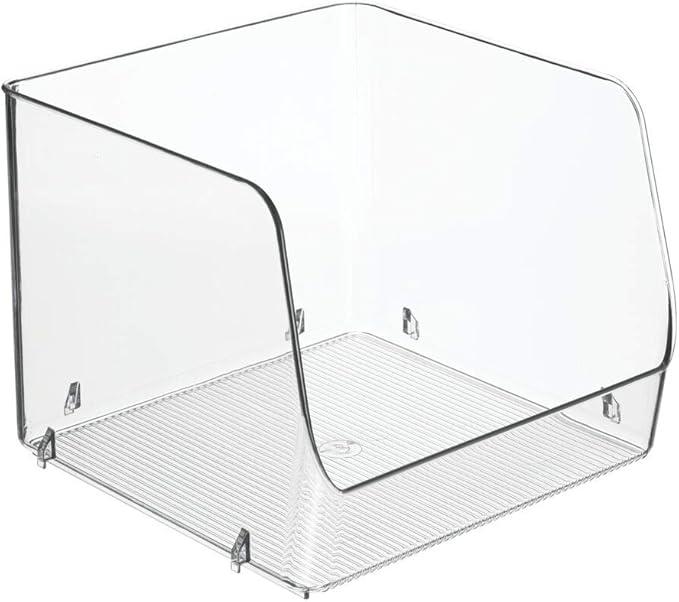 mDesign Modern Stackable Plastic Open Front Dip Storage Organizer Bin Basket for Kitchen Organization - Ligne Collection - 2 Pack - Clear