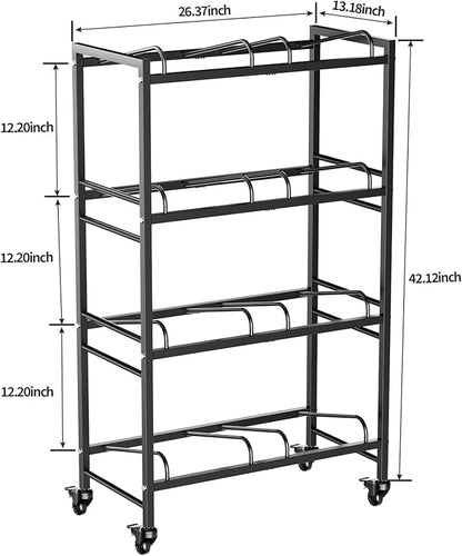 Heavy Duty 4 Tiers Water Jug Rack Double Row with Wheels - Space Saving Dispenser Stand 5 Gallon Water Storage Rack Bottle Jug Holder Organizer/Lockable&Removable Casters/Kitchen Office Garage/8 Slots