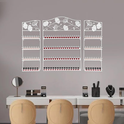4 Tier Wall-Mounted Nail Polish Storage Racks 3PCS Metal Nail Polish Organizer Shelf for Wall Cosmetic Display Cases Perfume Lipstick Display Stand for Home Spa Nail Salon