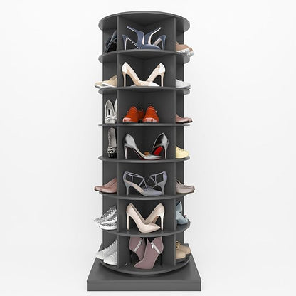 Rotating Shoe Rack Tower, 7-Tier Spinning Shoe Rack, Free Standing 360° Revolving Shoe Organizer Rotating Vertical Shoe Rack Can Hold 28 Pairs of Shoes for Entryway Living Room Hallway