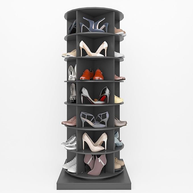Rotating Shoe Rack, 7-Tiers Storage Shoe Rack Tower, Free Standing 360°Shoe Storage Organizer Shoe Rack for Entryway Living Room Hallway (Grey, 7-Tiers)