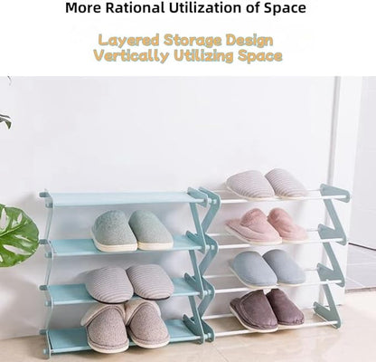 4 Tier Foldable Shoe Rack Organizer Free Standing Shoe Rack for Closet Front Door Living Room Entryway, Simple Installation (Coffee)