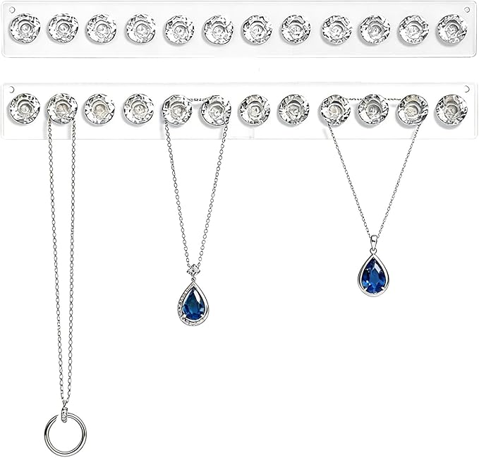 2Pcs Acrylic Necklaces Holder Hanging Jewelry Organizer Wall Mounted Necklace Hangers with 12 Hooks,Clear Jewelry Hangers for Necklace Organizer for Women Necklace Hooks for Wall