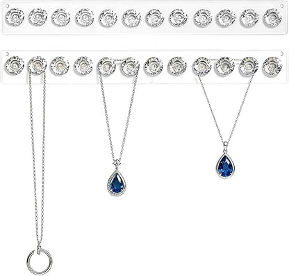 2Pcs Acrylic Necklaces Holder Hanging Jewelry Organizer Wall Mounted Necklace Hangers with 12 Hooks,Clear Jewelry Hangers for Necklace Organizer for Women Necklace Hooks for Wall