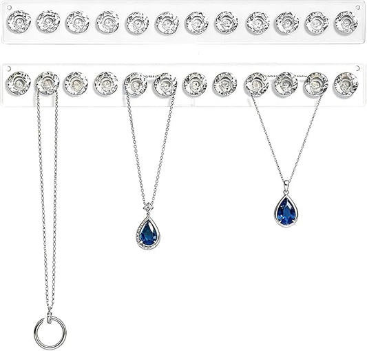 2Pcs Acrylic Necklaces Holder Hanging Jewelry Organizer Wall Mounted Necklace Hangers with 12 Hooks,Clear Jewelry Hangers for Necklace Organizer for Women Necklace Hooks for Wall