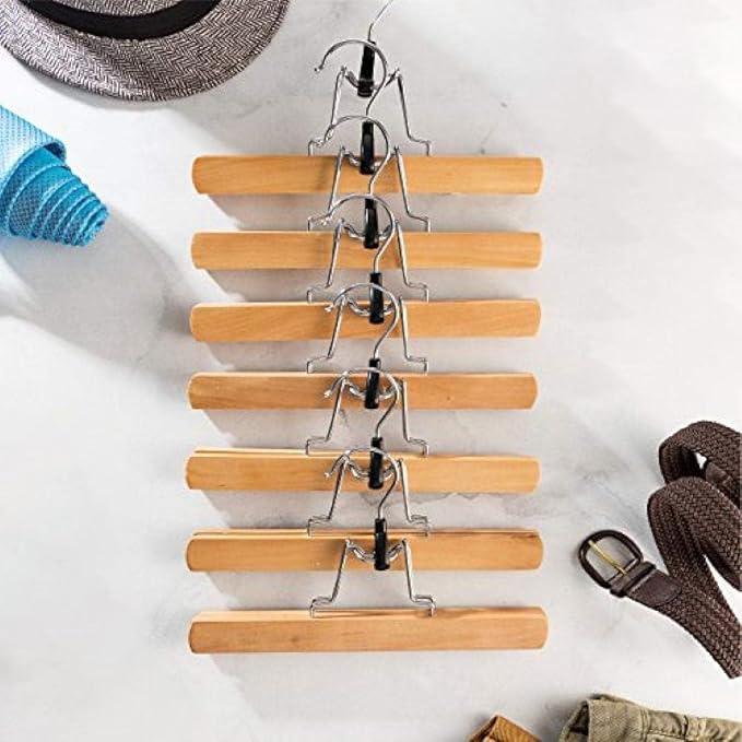 10x High-Grade Wooden Hanger with Clip Anti-Skid Skirt, Smooth Surface Solid Wood Jeans/Elastic Hanger with 360 ° Rotating Hook Pants Skirt Frame Vintage Wood (Natural Wood)