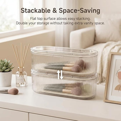 Makeup Brush Holder Organizer Clear Acrylic Makeup Sponges Organizer,Cosmetic Storage Case with Lid Display Case for Vanity (Brush Organizer)