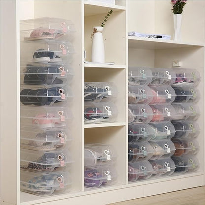 COHEALI 2PCS Thickened Large Transparent Shoe Box Stackable Plastic Storage Organizer with Anti-dust Design Suitable for Men and Women Shoes Space-saving White Storage Bins