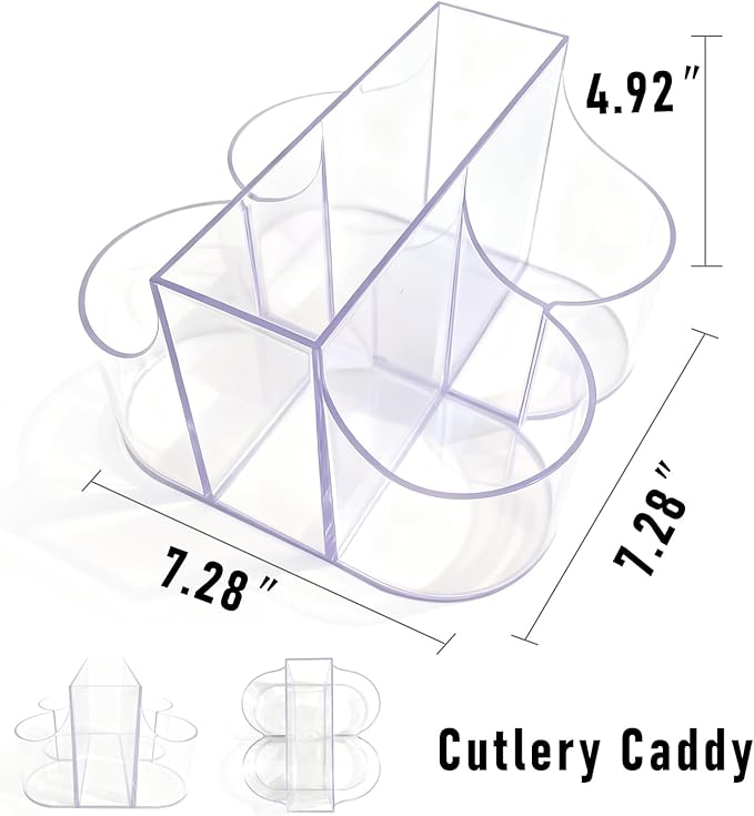 Cutlery Holder for Party - 5 Compartment Cutlery Organizer & Napkin Holder Silverware Caddy Clear with 120 Pcs Gold Plastic Spoons Disposable Forks Knives & Dinner Napkins for Party