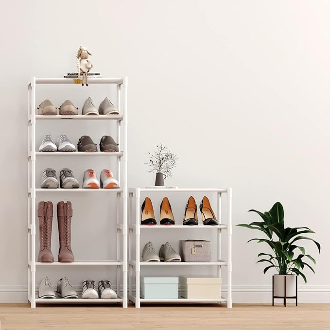 4-Tier Small Shoe Rack Space Saving Shoe Shelf Storage Organizer for Entryway Hallway Closet Bathroom Garage,Stackable Shoe Stand(White)