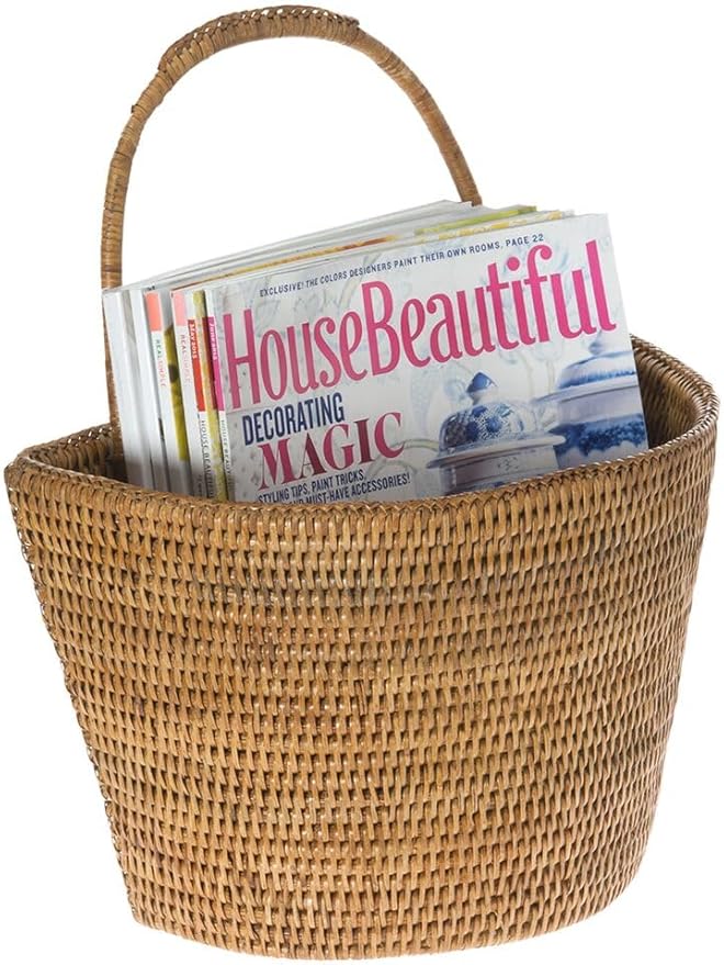 KOUBOO La Jolla Rattan Wall Storage Basket with Handle, Hanging Basket, Storage Bin for Flowers Plants, Home, Office Organizer, Large, Honey Brown