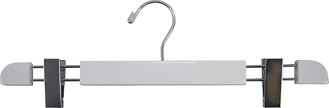 Stylish Wooden Bottoms Hanger with Low Profile and Extra Large Adjustable Clips, Hangers for Pants or Skirts with 360 Degree Chrome Swivel Hook (10, White)