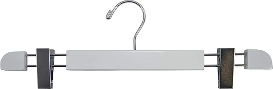 Stylish Wooden Bottoms Hanger with Low Profile and Extra Large Adjustable Clips, Hangers for Pants or Skirts with 360 Degree Chrome Swivel Hook (10, White)