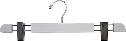 Stylish Wooden Bottoms Hanger with Low Profile and Extra Large Adjustable Clips, Hangers for Pants or Skirts with 360 Degree Chrome Swivel Hook by The Great American Hanger Company (25, White)