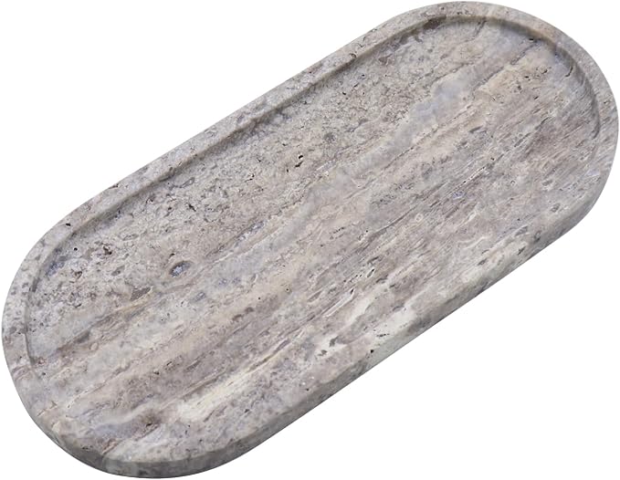 OOBOOB Oval Natural Marble Tray,Elegant Vanity Organizer for Jewelry, Perfume, Decorative Serving Tray for Coffee, Tea, or Dining Table Centerpiece,Countertop Storage Organizer for Home Bathroom