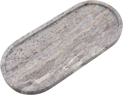 OOBOOB Oval Natural Marble Tray,Elegant Vanity Organizer for Jewelry, Perfume, Decorative Serving Tray for Coffee, Tea, or Dining Table Centerpiece,Countertop Storage Organizer for Home Bathroom