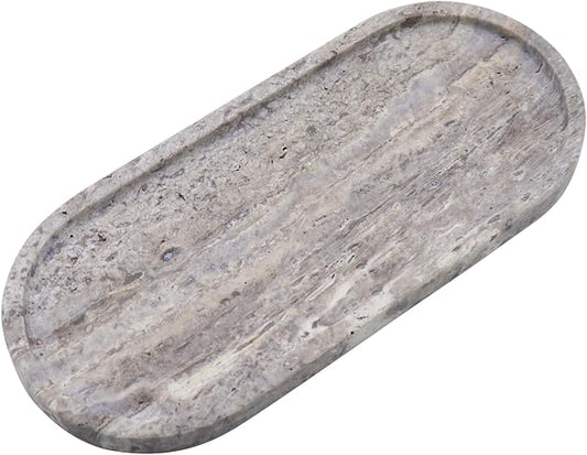 OOBOOB Oval Natural Marble Tray,Elegant Vanity Organizer for Jewelry, Perfume, Decorative Serving Tray for Coffee, Tea, or Dining Table Centerpiece,Countertop Storage Organizer for Home Bathroom