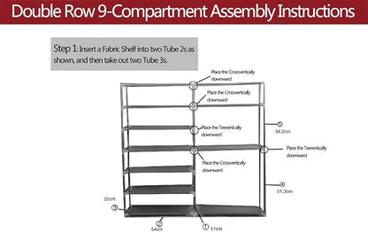 Simply-Me Portable Shoe Rack Double Rows 9 Lattices Shoe Cabinet Combination Shoe Rack Closet with Fabric Cover Shoe Storage Organizer Shelf Gray