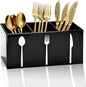Acrylic Cutlery Storage Organizer Bin,3 Section Silverware Caddy with Spoon Fork Organizer, Clear Plastic Utensil Holder for Kitchen Countertop, Cabinet, Dining Room (Black)