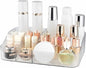 DASITON Large Capacity Makeup Brush Holder, 7 Slot Makeup Brush Cup, Vintage Striped Make Up Brush Holder, Makeup Tray Organizer for Vanity Decor, Bathroom Countertops, Desk Storage Container (Clear)