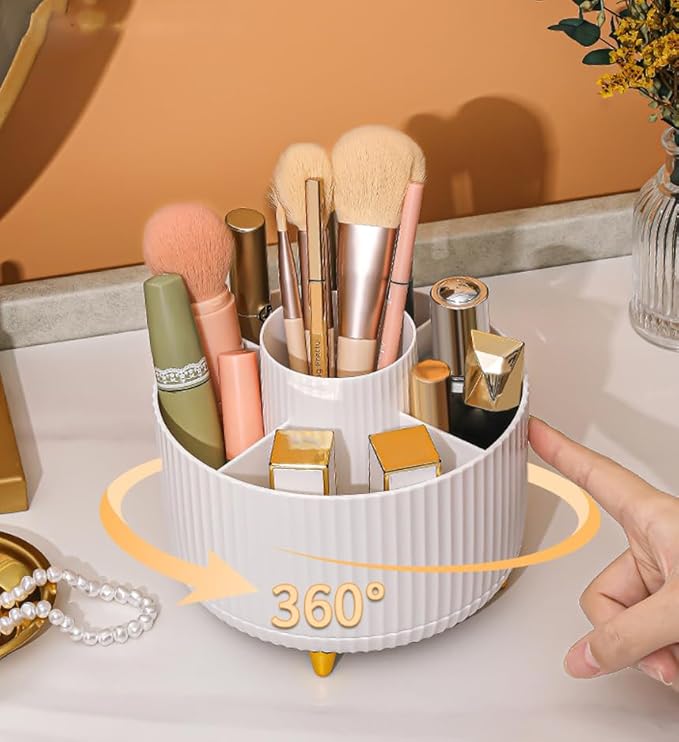 INgke Pink 360°Rotating Makeup Brush Holder Organizer,5 Slots Beauty Container for Vanity Bathroom,Pen Pencil Cup Holder Cosmetic Brushes Storage Holder Desk Organizer Cosmetic Display Cases