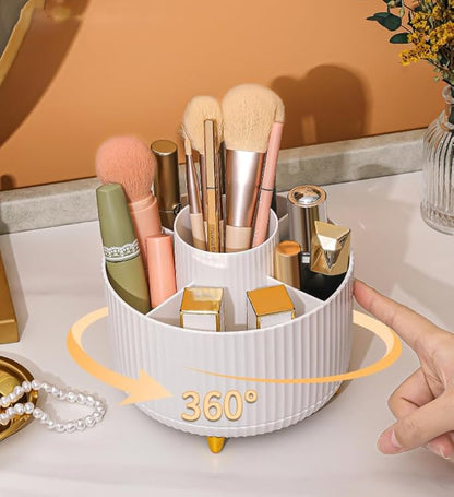 INgke Pink 360°Rotating Makeup Brush Holder Organizer,5 Slots Beauty Container for Vanity Bathroom,Pen Pencil Cup Holder Cosmetic Brushes Storage Holder Desk Organizer Cosmetic Display Cases