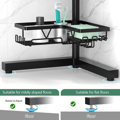 DAOYA Standing Shower Caddy Corner - 4-Tier Floor Shower Caddy Corner Adjustable Bathroom Organizers and Storage with Soap Holder & Razor, Bathroom Free-Standing Organizer for Large Bottles