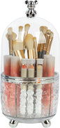 Dezzer Makeup Brush Holder with Lid, 360 Rotating Dustproof Make Up Organizers, 6 Slot Make up Brush Holder for Vanity Bathroom Countertop Office, Clear
