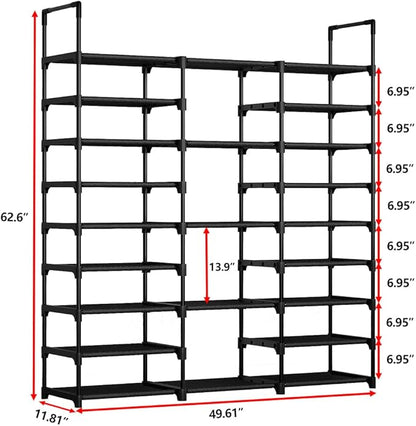 SUOERNUO Shoe Rack Storage Organizer Holds 50-55 Pairs Tall Shelf for Shoes Metal Freestanding Closet Black 9-Tier Non-Woven Dustproof