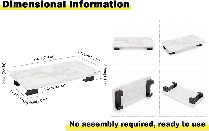 Bathroom Vanity Tray and White Marble Kitchen Soap Tray, Luxurious Small Accessory for Table/Countertop (Black-Rectangle, 8" x 4" x 1")