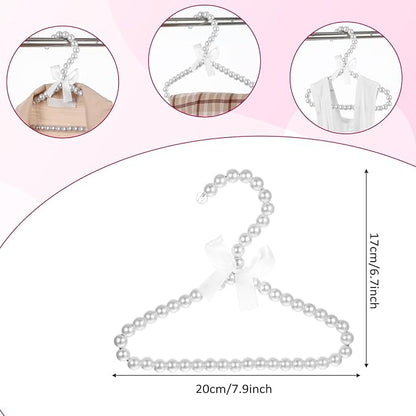 10 Pack Pearl Beads Clothes Hangers, Small Elegant Standard Hanger with White Ribbon Trim Hangers for Pet Dog
