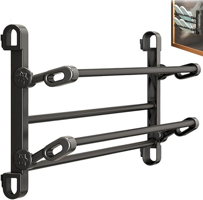 Wall Shoe Rack, 2-Tier Wall Mounted Shoe Rack 12 Inch, Foldable Galvanized Steel with Adhesive Hanger for Slippers, Sneakers, Hallway, Bathroom Storage Organizer, Holder for