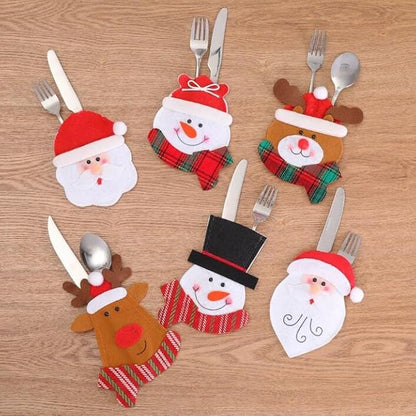 10 PCS Christmas Cutlery Silverware Holder Cute Christmas Tableware Holder Knife Fork Bag Pouch Decor for Christmas Party Dinner Table Decor